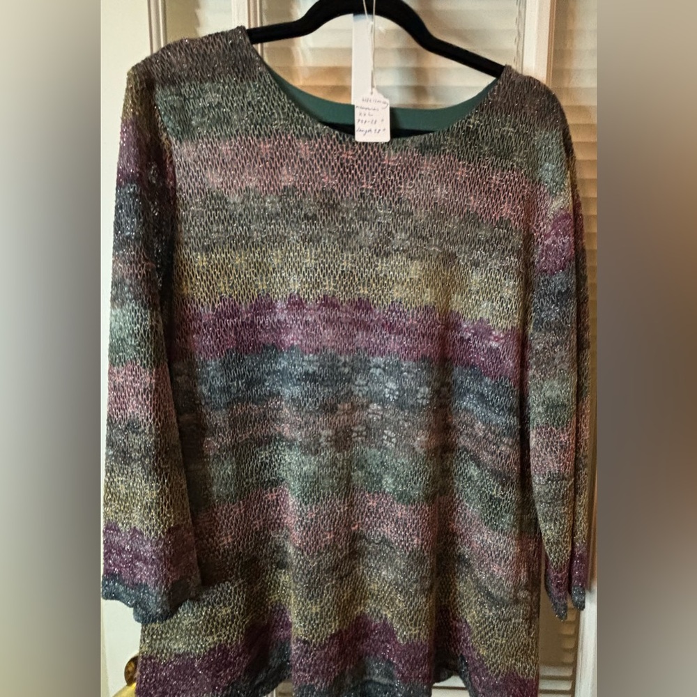 Multicolored Long Sleeve Blouse-XXL